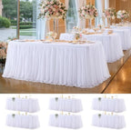 Wish Care 6 Pack White Tulle Tablecloth for 6 Foot Rectangle Tables Wrinkle Free Stretch Fitted Table Cloths with Tutu Skirt 6FT Rectangular Ruffle Table Cover for Wedding Birthday Party Banquet Cake by WishCare