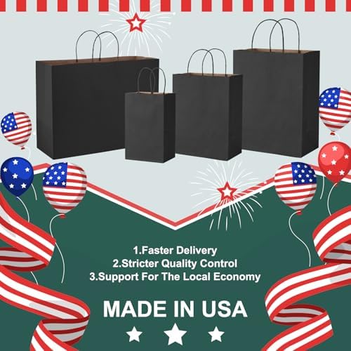 METRONIC Black Paper Bags 5.25x3.75x8 Inch Small Gift Bags 200 Pack - Image 5