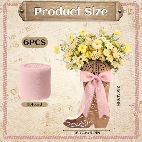 Cinnvoice 6 Pcs Western Cowboy Boot Centerpieces with Pink Ribbon for Table - Image 3