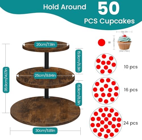 ELITEROO 3 Tier Cupcake Stand for 50 Cupcakes, Rotating Wooden Cake Stand - Image 5