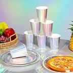 Iridescent Paper Plates and Napkins Set, Disposable Iridescent Paper Plates Cups Knives Spoons Fork Straw for Mermaid Birthday Wedding Party, Serve 100 - Image 5