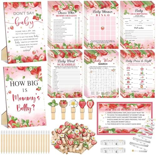Funnymoom 426 Pcs Strawberry Baby Shower Games Set, 8 Games with Bingo by Funnymoom