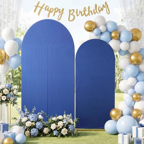 2 Set Wedding Arch Cover Navy Blue Ripple & Solid Stretchy Backdrop Cover - Image 3