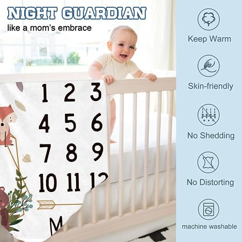 Custom Name Baby Milestone Blanket - Baby Milestone Monthly Blanket with Double Sided for Boy Girl Baby Photography Props - Bear Print Gifts for Kids Infant (FixedSize) - Image 6