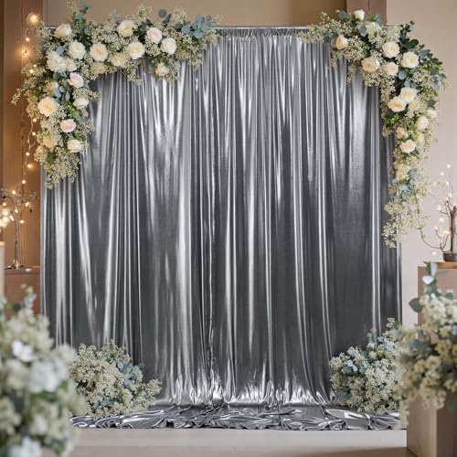 10ftx10ft Black Silver Glitter Sequin Backdrop Curtain for Parties, Wrinkle Free Sparking Backdrop Drapes, 2 Panels 5x10ft Shimmer Photo Back Drop Cloth for Wedding Birthday Photography by LeegleriTableSkirt
