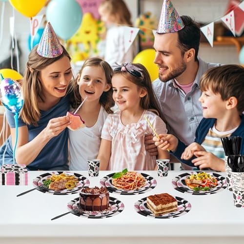 400 Pcs Disposable Pink Cow Print Tableware Set for 50 Guests - Image 4