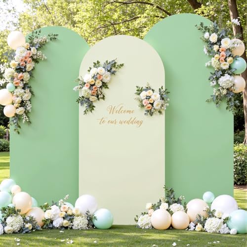 Sage Green Beige Arch Backdrop Cover 6FT 5FT 4FT Wedding Arch Covers Set of 3 Spandex Fitted Fabric Backdrops Double-Color Arch Covers Stretchy Backdrop for Party Baby Shower Birthday Decoration by Tao-GePartyDecorations