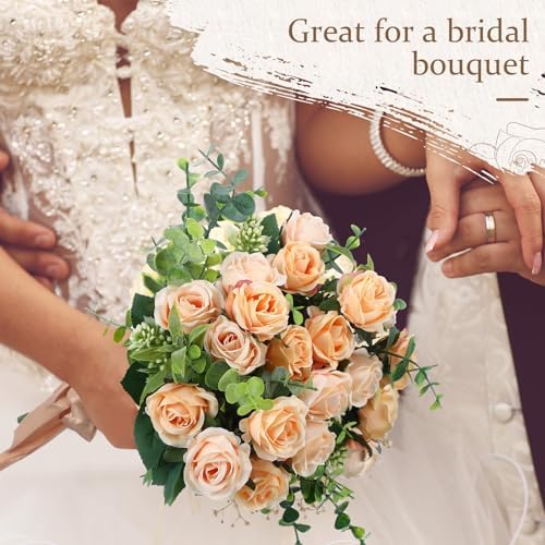 Zeyune 8 Pack 12 Inch Artificial Rose Bouquet, Champagne - Image 4