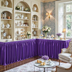21ft Length Purple Satin Table Skirt for Rectangle Tables, Wrinkle Resistant Pleated Ruffle Table Cloth Glitter Desk Skirting for Weddings Banquet Birthday Party Bridal Shower Stage Decorations - Image 6