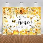 Mocsicka Bee Baby Shower Backdrop - A Little Honey is on The Way Baby Party Decorations Banner - Honeycomb Bumble Bee Photography Background (Yellow, 10x8ft(120"x96")) by Mocsicka