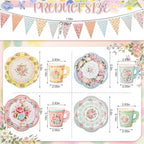 Nuogo 244pcs/40set Disposable Tea Party Supplies Vintage Floral Paper Tea Plates Cups Napkin 3 Tier Cake Stand Bunting Banner and Disposable Tableware for Birthday Baby Shower Bridal Wedding, Serve 40 - Image 3