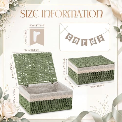 Gerrii Wedding Party Decoration 12 x 9.4 x 5.3 in Large Wicker Storage Basket with Lid Wedding Card Box and Card Banner Set Money Envelope Box Gift for Baby Shower Favor Supplies(Sage Green) - Image 6