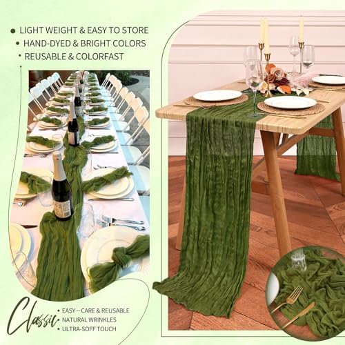 30 Pack Cheesecloth Table Runner 10FT Olive Green Table Runner Boho Gauze Cheese Cloth Table Runners Long Rustic Sheer Table Decorations for Wedding Party Baby Bridal Shower Birthday Holiday Home - Image 5
