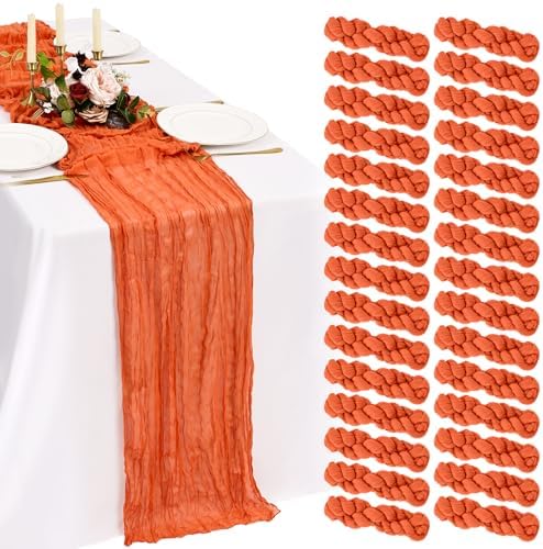 30 Pack Cheesecloth Table Runner 10FT Orange Table Runner Boho Gauze Cheese Cloth Table Runners Long Rustic Sheer Table Decorations for Wedding Party Baby Bridal Shower Birthday Holiday Home by Showgeous