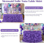Partisky Mermaid Purple Tulle Curly Willow Table Skirt for Rectangle Table 17ft, Ruffle Tutu Table Cloth for Girls Boys Baby Shower,Mermaid Birthday Party - Image 5
