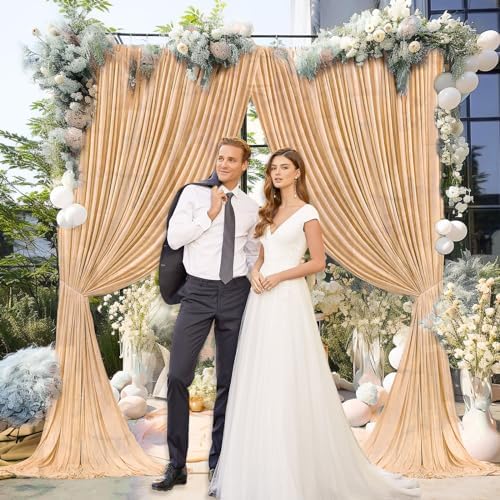 10 x 7 Feet Champagne Backdrop Curtain for Partie, Background Curtains for Photoshoot, Birthday, Wedding, Halloween, Thanksgiving, Christmas Day, New Year Party Decorations 5Ft x 7Ft, 2 Panels - Image 6