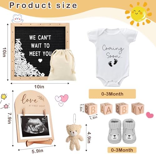 9 Pcs Pregnancy Announcements Set, Include Felt Letter Board Sign with Baby Bodysuit Shoes and Wooden Sign Surprise Announcement for Grandparents Partner Gift Family Reveal - Image 2