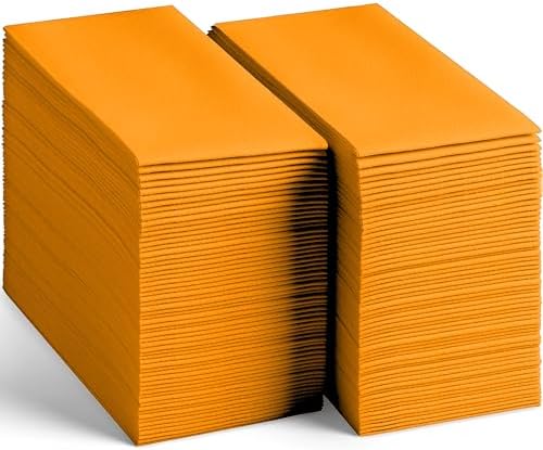 Linen-Feel Orange Paper Napkins - Decortive Cloth-Like Disposable Dinner Napkins - Soft And Absorbent Napkins for Thanksgiving, Party, Wedding, Bathroom Or Any Occasion. (Pack of 100) - Image 5