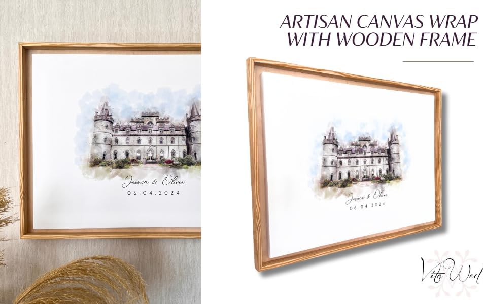 Wedding Guest Book Alternative, Canvas Wrap Alternative Guest Book Wedding Venue Watercolor Art - Personalized Sign with Frame Options - Image 3