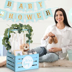 Barydat Wooden Baby Shower Basket Gender Reveal Crate Closet, Blue, Boy - Image 6