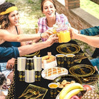 352 Pcs Black and Gold Party Dinnerware Set for 50 Guests Golden Dot Paper Plates Cups Napkins Plastic Tablecloths Forks Knives Spoons Black Gold Disposable Party Supplies for Birthday Decorations - Image 7