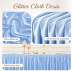 17ft Length Blue Satin Table Skirt Rectangle Tables-Wrinkle Resistant Ruffle Table Skirting Glitter Desk Cover Skirt for Baby Shower Birthday Party Ocean Shark Gender Reveal Cake Table Decorations - Image 6