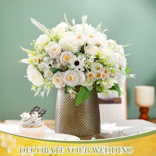 Tigeen 6 Bundles Artificial Flowers Bouquet for Wedding, White - Image 3