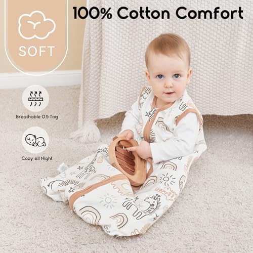 Yoofoss Baby Sleep Sack 6-12 Month 0.5TOG 100% Organic Cotton 2-Way Zipper - Image 2