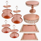 8 Pcs Cake Stands Set Metal Dessert Table Display Tiered Cupcake Holder Candy Donut Fruit Plate Cake Serving Tray Candlestick Display Treats Serving Tower for Wedding Birthday Party Decor (Rose Gold) - Image 2