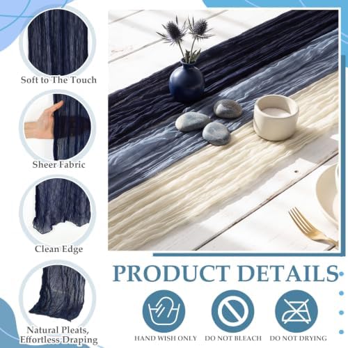 6 Pcs Navy Blue and Dusty Blue Cheesecloth Table Runner 118" - Image 6