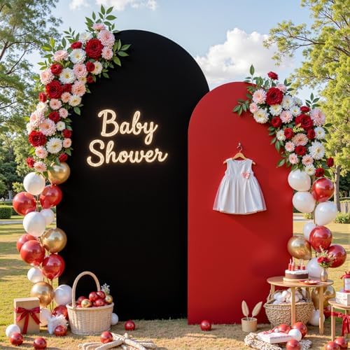 7.2FT & 6FT Arch Backdrop Cover, Black & Red Wedding Arch Covers, Spandex Arch Covers Stretchy Backdrop for Bridal Shower Baby Shower Birthday Decoration by LittleFunny