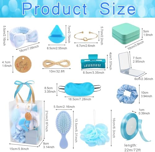 6 Sets Blue Baby Shower Prizes for Game Winners Baby Shower Favors Gifts Headband Hair Brush Jewelry Box Compact Mirror Powder Puff Hair Tie Hair Claw Gift Bag Baby Shower Bridal Shower - Image 2