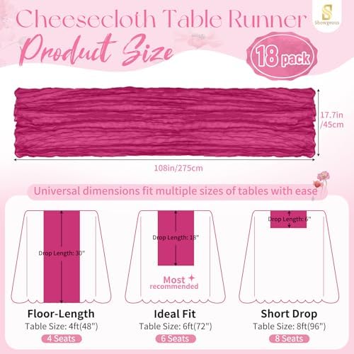 18 Pack Fuschia Cheesecloth Table Runner 17x108 Inches Boho Home Decor - Image 2