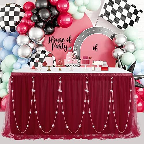 Tutu Table Skirt 14ft Burgundy Tulle Table Cloths Cover for Baby Shower Boy or Girl LED Birthday Party Dessert Buffet Banquet Table Decorations - Image 5
