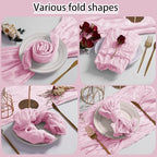 LZY 120 Pack Gauze Cheesecloth Napkins 20x20 Inch Dinner Cloth Napkins, Soft Boho Table Napkins Rustic Wrinkled Cheese Cloth Napkins Bulk for Wedding Party Baby Shower Event Decor (Pink) - Image 5