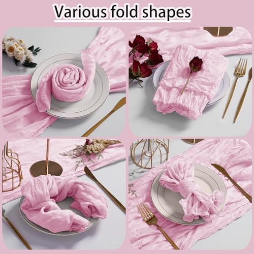 LZY 120 Pack Gauze Cheesecloth Napkins 20x20 Inch Dinner Cloth Napkins, Soft Boho Table Napkins Rustic Wrinkled Cheese Cloth Napkins Bulk for Wedding Party Baby Shower Event Decor (Pink) - Image 5