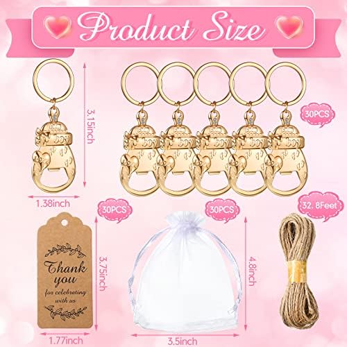 Sieral 30 Sets Boy Baby Shower Favors Gold Bottle Openers with Thank You Tags Bags Popping Bottles Keychains Baby Shower Return Gifts for Guests Birthday Party Souvenirs - Image 6