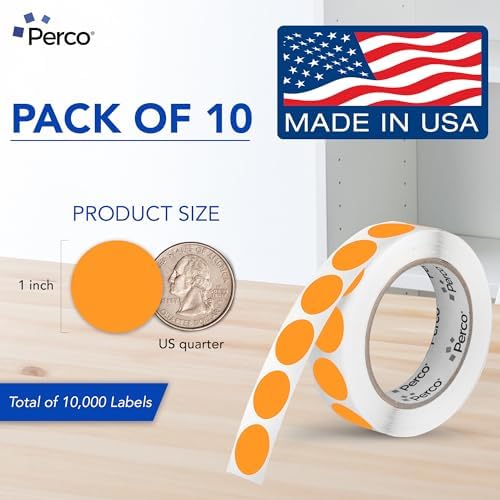 Perco Neon Orange Perforated Round Circle Dot Sticker 1-Inch Labels — 10 Rolls, 10,000 Stickers—Clearance, Discount & Priority Labels, High Visibility, Strong Adhesive—Made in USA - Image 2
