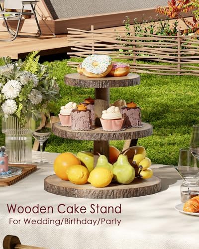Wood Cupcake Stand, 3 Tier Cupcake Tower, Large Rustic Cake Display Holder - Image 4