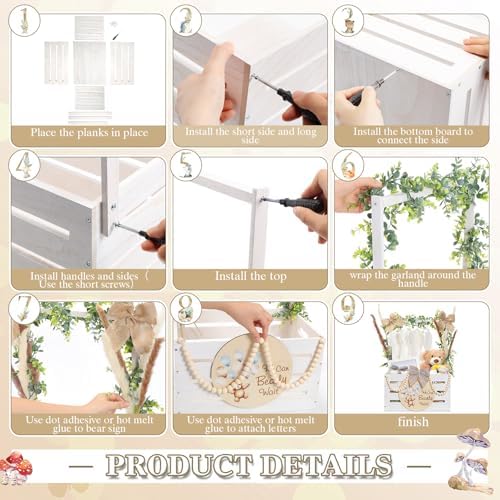 Juexica Wooden Baby Shower Crate Closet, Baby Basket with Handle - Image 4