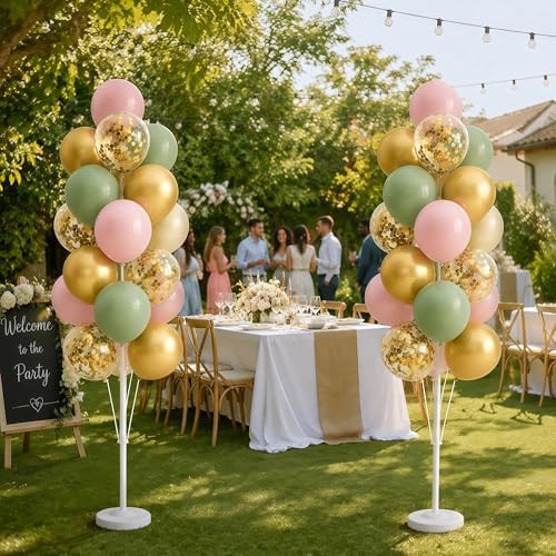 Hiins Sage Green Gold Balloon Stand Kit Set of 2,Base&Pole Decoration for Party - Image 7