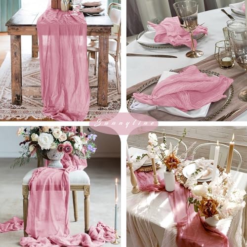 12 Pieces Dusty Rose Cheesecloth Table Runner 10FT Pink Runner for Tables Gauze Fabric Boho 35 x 120 Inches Long Table Runner Decoration Rustic Sheer Runner for Wedding Baby Birthday Party Dusty Rose - Image 6