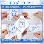 Blue Toile Themed Wedding Acrylic Table Number 1-20 with 20Pcs Stands, 5"x7" Blue Floral Place Card Centerpiece Decor Indoor Outdoor Wedding Bridal Shower Anniversary Party Reception - Image 6