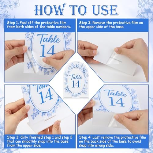 Blue Toile Themed Wedding Acrylic Table Number 1-20 with 20Pcs Stands, 5"x7" Blue Floral Place Card Centerpiece Decor Indoor Outdoor Wedding Bridal Shower Anniversary Party Reception - Image 6