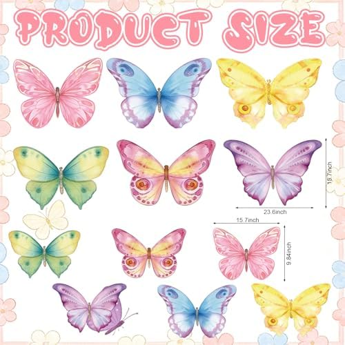 18 Pcs Large Butterfly Party Decor 3D Watercolor Paper Hanging - Image 4