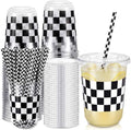 LemonRoad 50sets 16oz Checkered Cups Race Car Birthday Party Decorations Supplies Plastic Cups Disposable with Lids and Straws for Racing Themed Party Christmas Birthday Wedding Baby Shower Decoration by Unknown