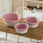 WICKERWISE Traditional White Round Willow Gift Basket with Pink and White Gingham Liner and Sturdy Foldable Handles, Food Snacks Storage Basket, Set of 3 - Image 5