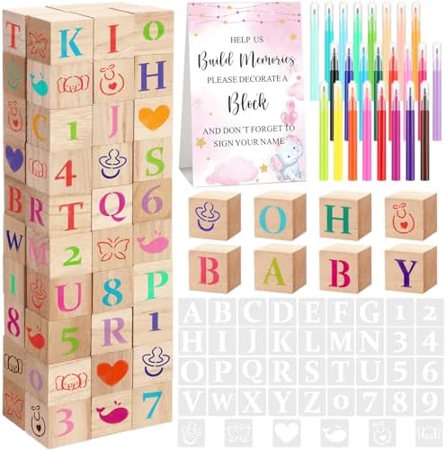 Wonderjune 147 Pcs Baby Shower Blocks Decorate Game Kit, Pink Elephant by Wonderjune
