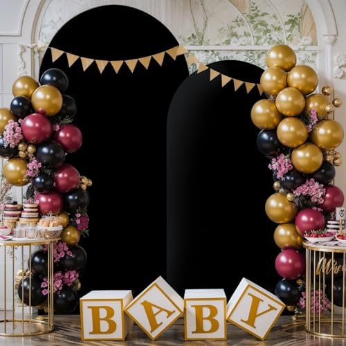 Black Red Arch Cover 2 Set-7.2 and 6ft Arch Backdrop Cover Spandex Wedding Arch Stand Covers for Birthday Party Baby Shower Retirement Graduation Banquet Halloween Photo Background Decorations - Image 4