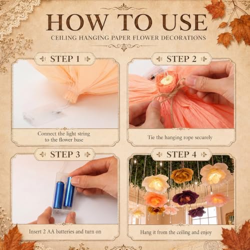 VIHOSE 6 Pcs 15.7" Large Fall Paper Flower Lanterns Decorations for Party - Image 3